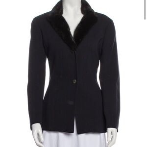 Gianfranco Ferré Studio Black Blazer with Faux Fur Collar